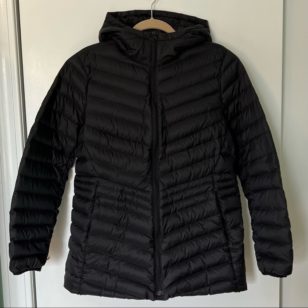 Lands’ End womens lightweight down puffy coat with hood, sz Large